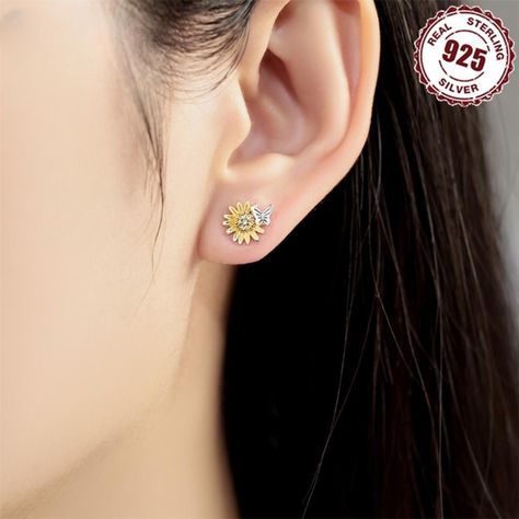 Aros Pendientes Plata 925 Mariposa Margarita Diseño Elegante-2