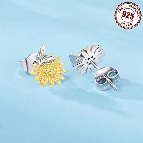 Aros Pendientes Plata 925 Mariposa Margarita Diseño Elegante-3