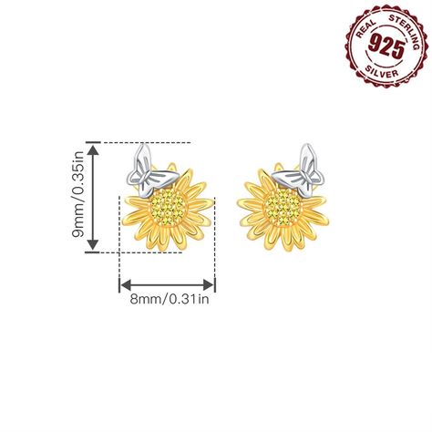 Aros Pendientes Plata 925 Mariposa Margarita Diseño Elegante-4