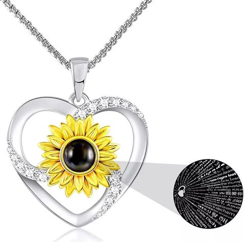Set Conjunto Collar Aros Girasol Te Amo 100 Idiomas Mujer-4