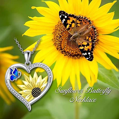 Collar Girasol Plata Ley 925 con Mariposa Azul Joyas Mujer-1