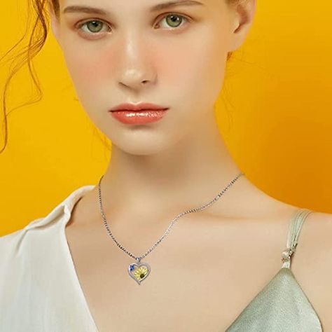 Collar Girasol Plata Ley 925 con Mariposa Azul Joyas Mujer-2