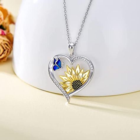 Collar Girasol Plata Ley 925 con Mariposa Azul Joyas Mujer-3