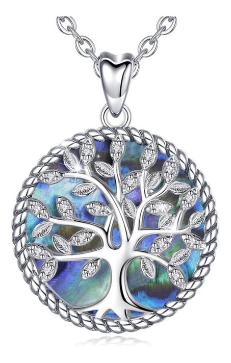 Collar Plata Fina 925 Arbol De La Vida Piedra Nacar Regalo-0