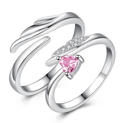 Anillos Plata 925 Alas Angel Ilusion Ajustable Parejas Par-2