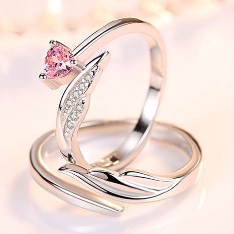 Anillos Plata 925 Alas Angel Ilusion Ajustable Parejas Par-3