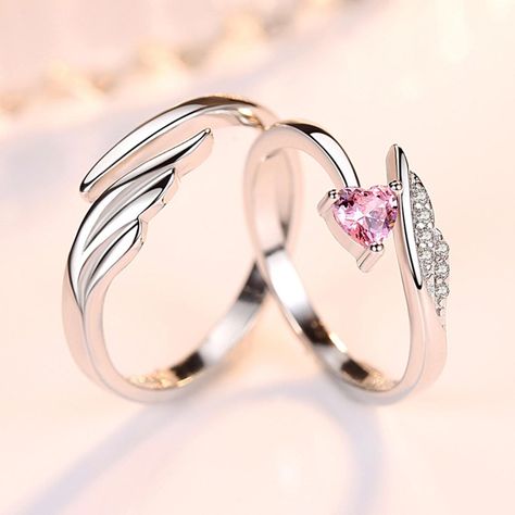 Anillos Plata 925 Alas Angel Ilusion Ajustable Parejas Par-4