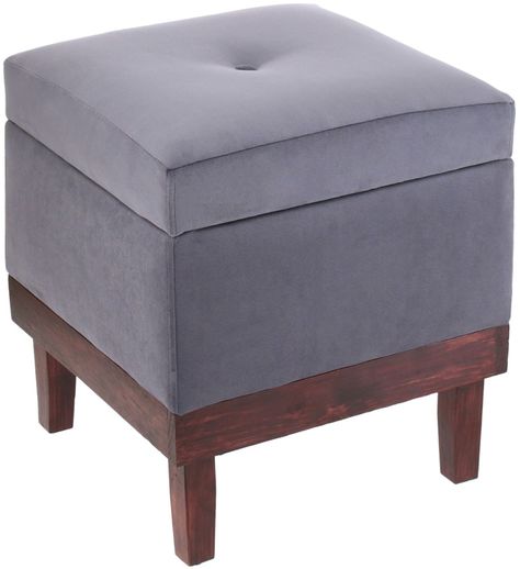 Pouf Emilia con Baúl Gris Felpa 45x45x46 Cm Máxima Design-0