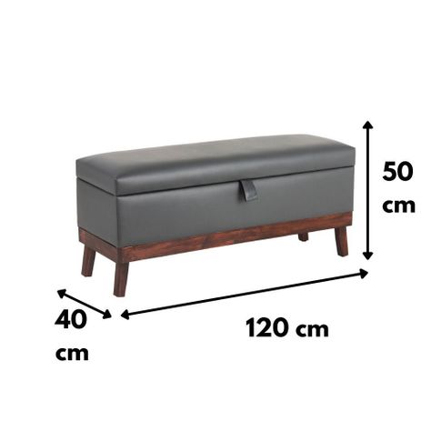 Banqueta con Baúl Incy Gris Eco Cuero 120x40x50 cm Máxima Design-3