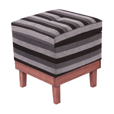 Pouf Baúl Emilia Rayas Negro Gris 45x45x46 cm Máxima Design-0