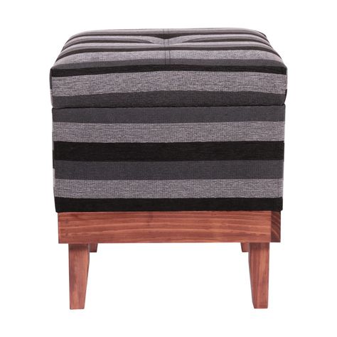 Pouf Baúl Emilia Rayas Negro Gris 45x45x46 cm Máxima Design-1