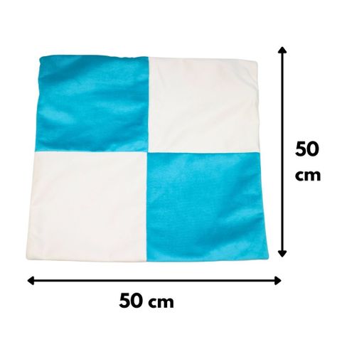 Funda Cojín Gabriela Turquesa Blanco Felpa 50x50 cm-1