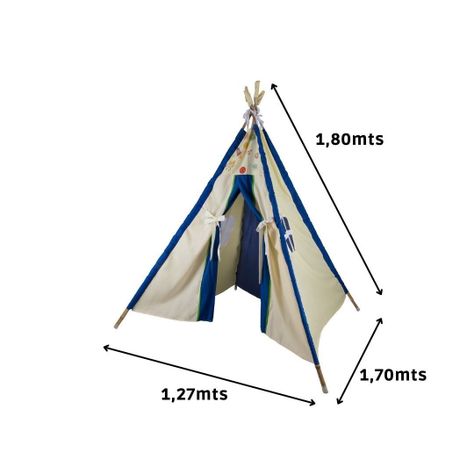 Carpa Tipi Blanca-Azul Textil 120x170x180 cm Máxima Design-2