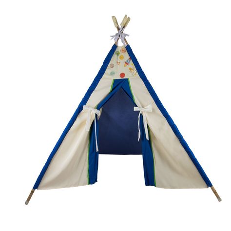 Carpa Tipi Blanca-Azul Textil 120x170x180 cm Máxima Design-1