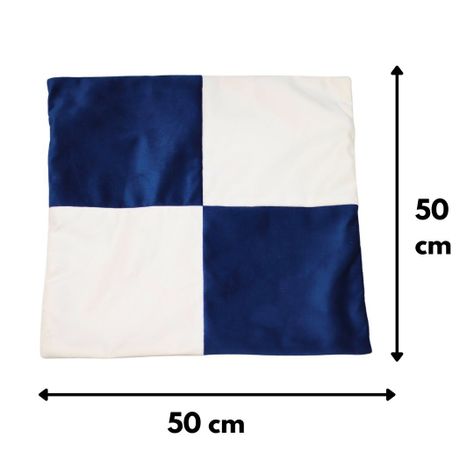 Funda Cojín Gabriela Azul Oscuro Blanco Felpa 50x50 cm-1