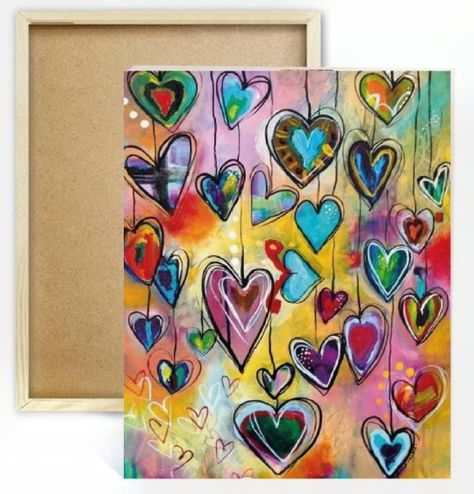 Pintura por diamante, diamond painting Corazones 40x30 cm con bastidor-0