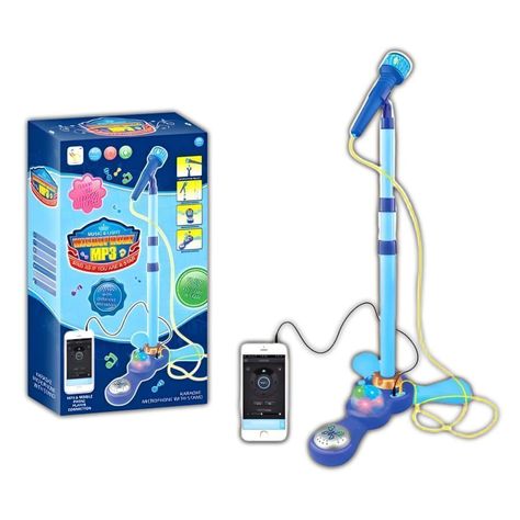 Micrófono Pedestal Juguete Mp3 Con Luces Infantil Azul-3