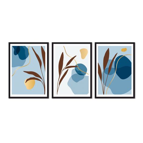 Set Triple Cuadros  Abstracto Plantas-0