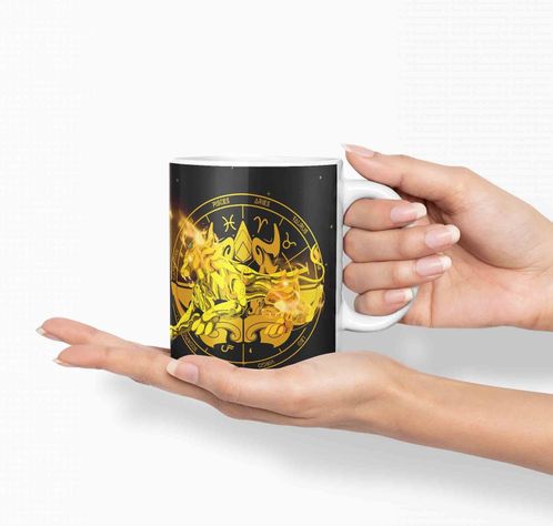 Taza Caballero del Zodiaco - leo negro D18 (320ml)-1