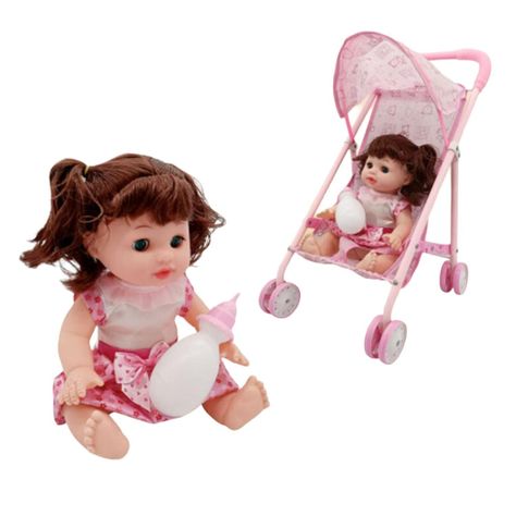 Juguete Muñeca Con Carrito Rosado Infantil-1