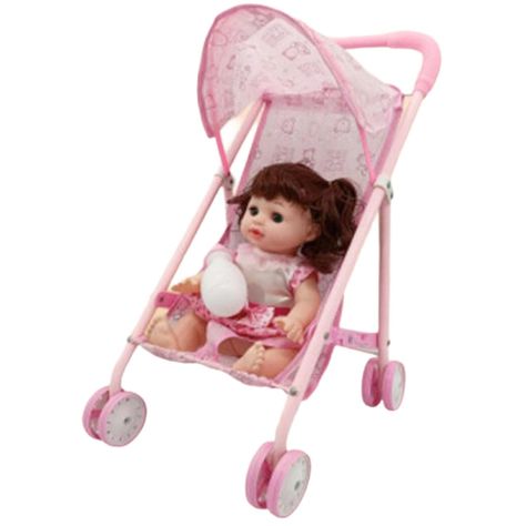 Juguete Muñeca Con Carrito Rosado Infantil-0
