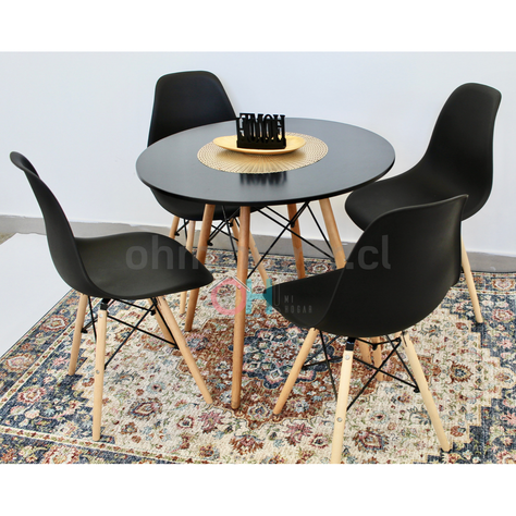 Comedor Redondo Negro 80cm + 4 Sillas Eames Clásicas Negro-2