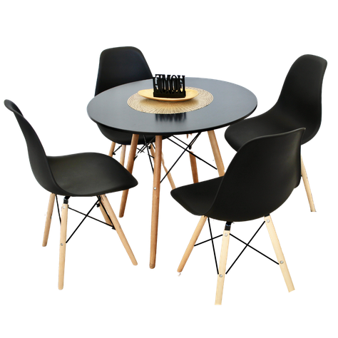 Comedor Redondo Negro 80cm + 4 Sillas Eames Clásicas Negro-0