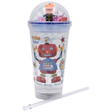 Vaso Transparente  Robot Pelo Naranjo Diseño Robot Glitter y Diamantes-0