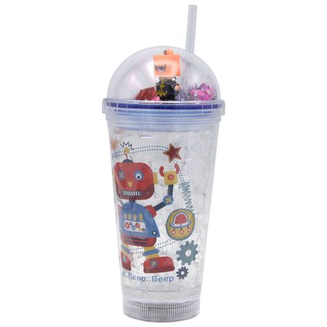 Vaso Transparente  Robot Pelo Naranjo Diseño Robot Glitter y Diamantes-1