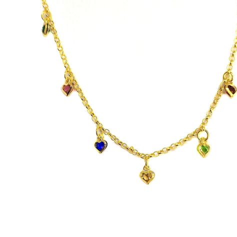 Collar Corazones Colores Enchapado Oro 18K-1
