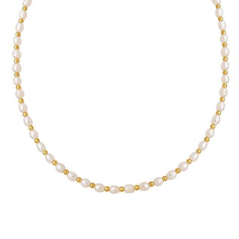 Collar Baño Oro Amarillo 18 Kilates Perlas Agua Dulce Pelotitas-0