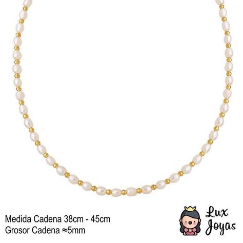 Collar Baño Oro Amarillo 18 Kilates Perlas Agua Dulce Pelotitas-5