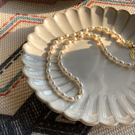 Collar Baño Oro Amarillo 18 Kilates Perlas Agua Dulce Pelotitas-1