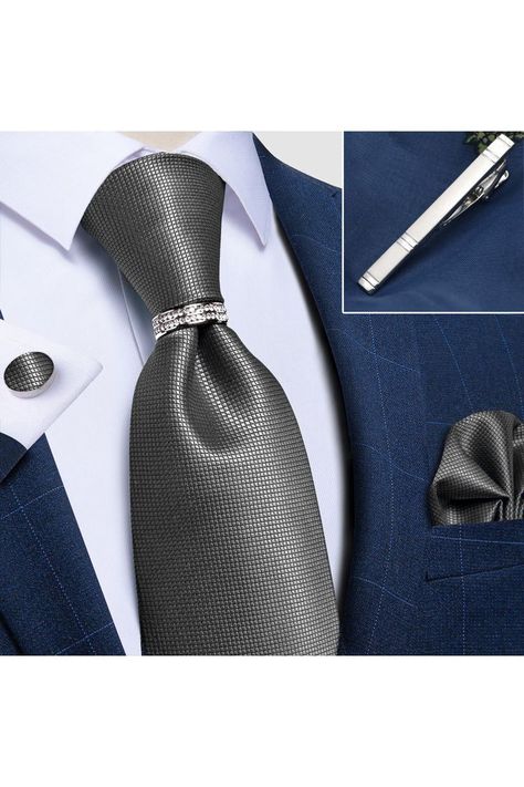 Corbata Hombre Seda + Clip, anillo, paño, colleras-2