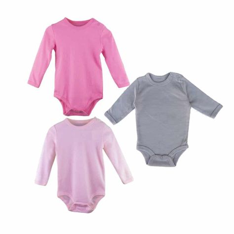 Set 3 Bodys Lisos de Algodón para Bebé Rosa Gris Pumucki-0