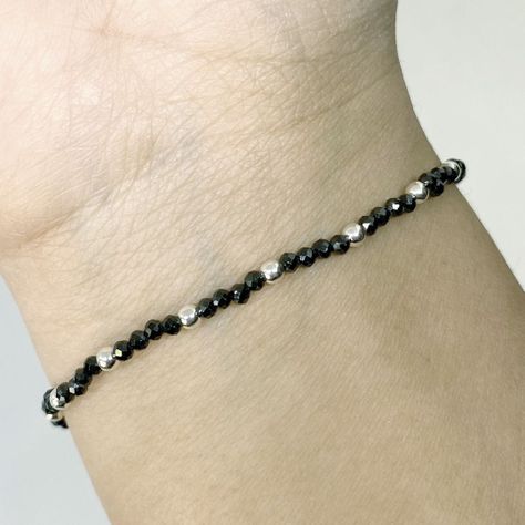 Pulsera Cristal Negro Facetado Plata Fina 925-1