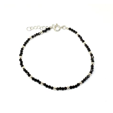 Pulsera Cristal Negro Facetado Plata Fina 925-0