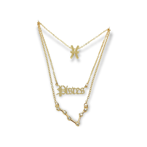 Collar Multicapa 3 En 1 Colgantes Zodiaco Piscis Constelaciones baño de oro-0