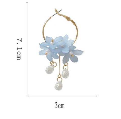 Aros pendientes largos flores azul índigo pétalos primaveral-2