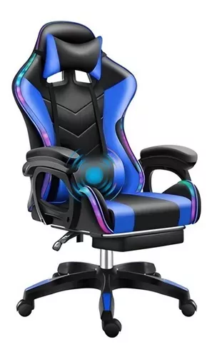 Silla Gamer Rgb Con Reposapiés Masajeador Color Azul-0