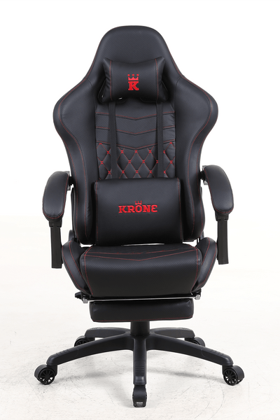 Silla Gamer Krone XL Reclinable + Masaje Lumbar + Apoyapiés - Negra-1
