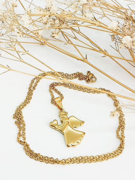 Colgante Angel Guardian enchapado En Oro Corazon Proteccion-4