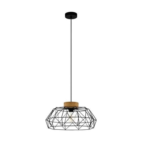 Lámpara Colgante Padstow Acero Madera Negro E27 1X60W Cod.43364-0