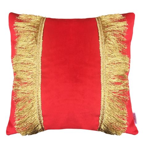 COJIN DECORATIVO DISEÑO FESTIVO ROJO Y DORADO 45X45 RELLENO-0