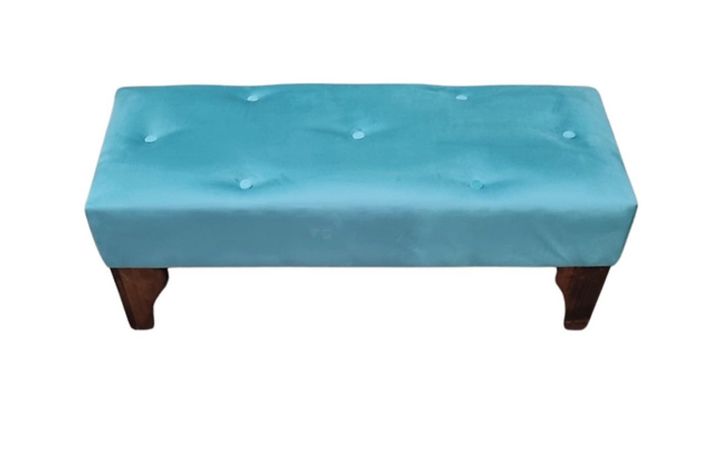 Banqueta HVM Turquesa felpa Pmadera-0
