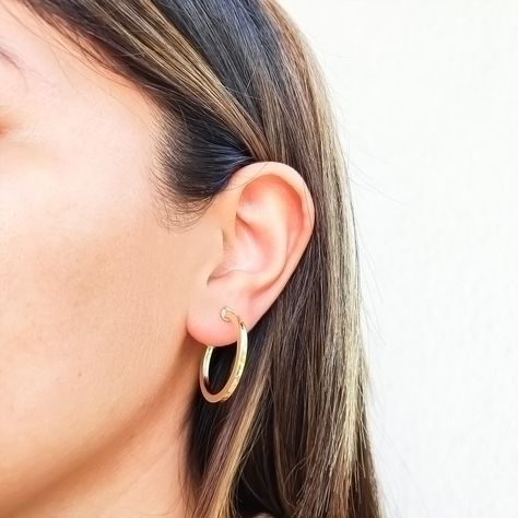 Aros Argollas Cuadrada 27mm Enchapado Oro 18K-1