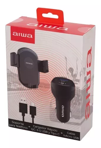 Combo Auto Aiwa Cargador + Soporte + Cable Aw-h73c-2