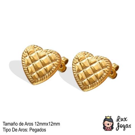 Aros Baño Oro Amarillo 18k Pegados Corazón Diseño-4
