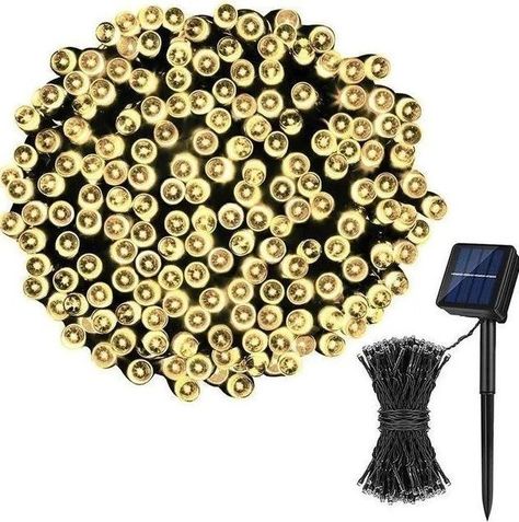 Luces 100 Led Guirnalda Solar Cálida 20 Metros Decoración-0