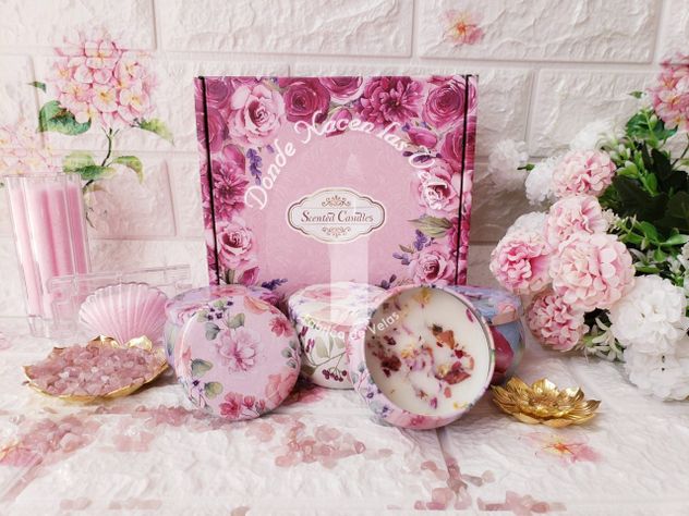 Velas Perfumadas Pack De 4 Con Flores Secas (m30)-2